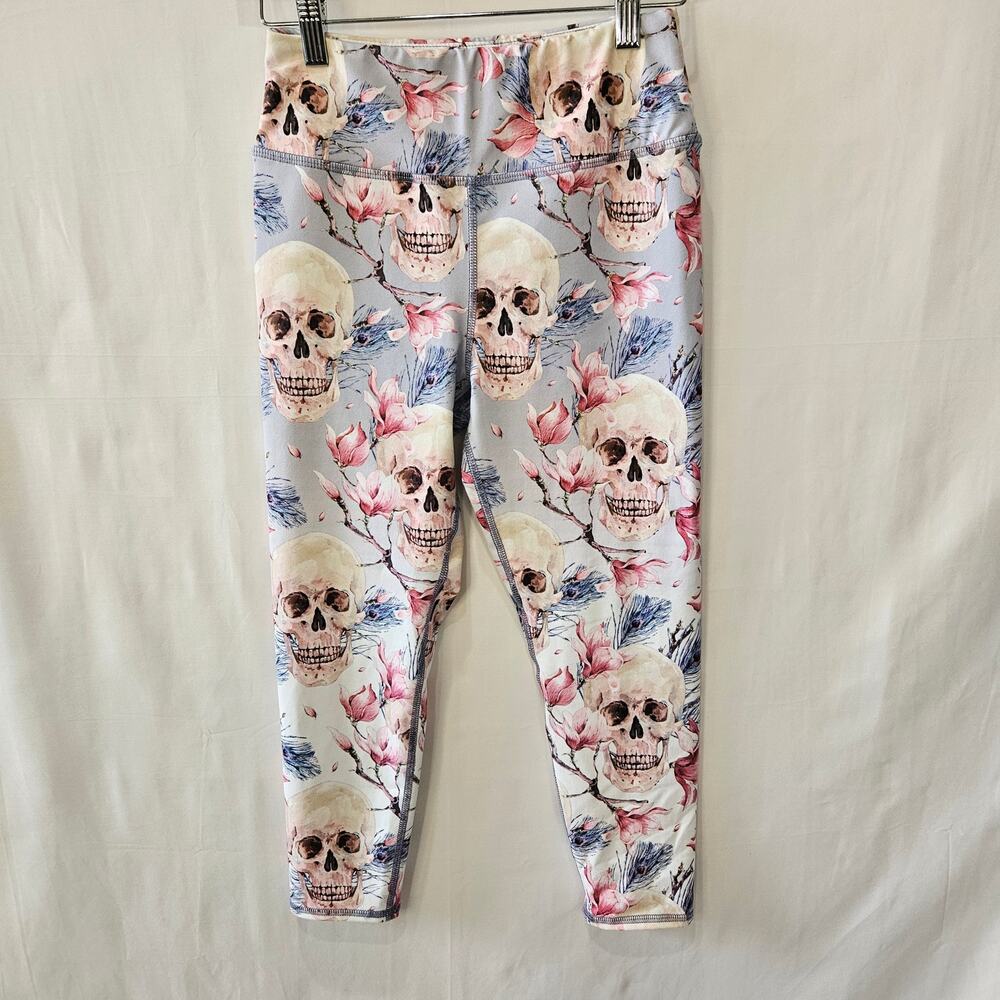 Evolution And Creation Skull Floral Cropped Yoga Pants Size Medium